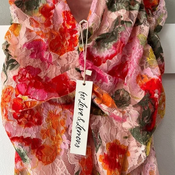 NWT For Love and Lemons Beth Midi Floral Lace Dress in Pink - Picture 11 of 12